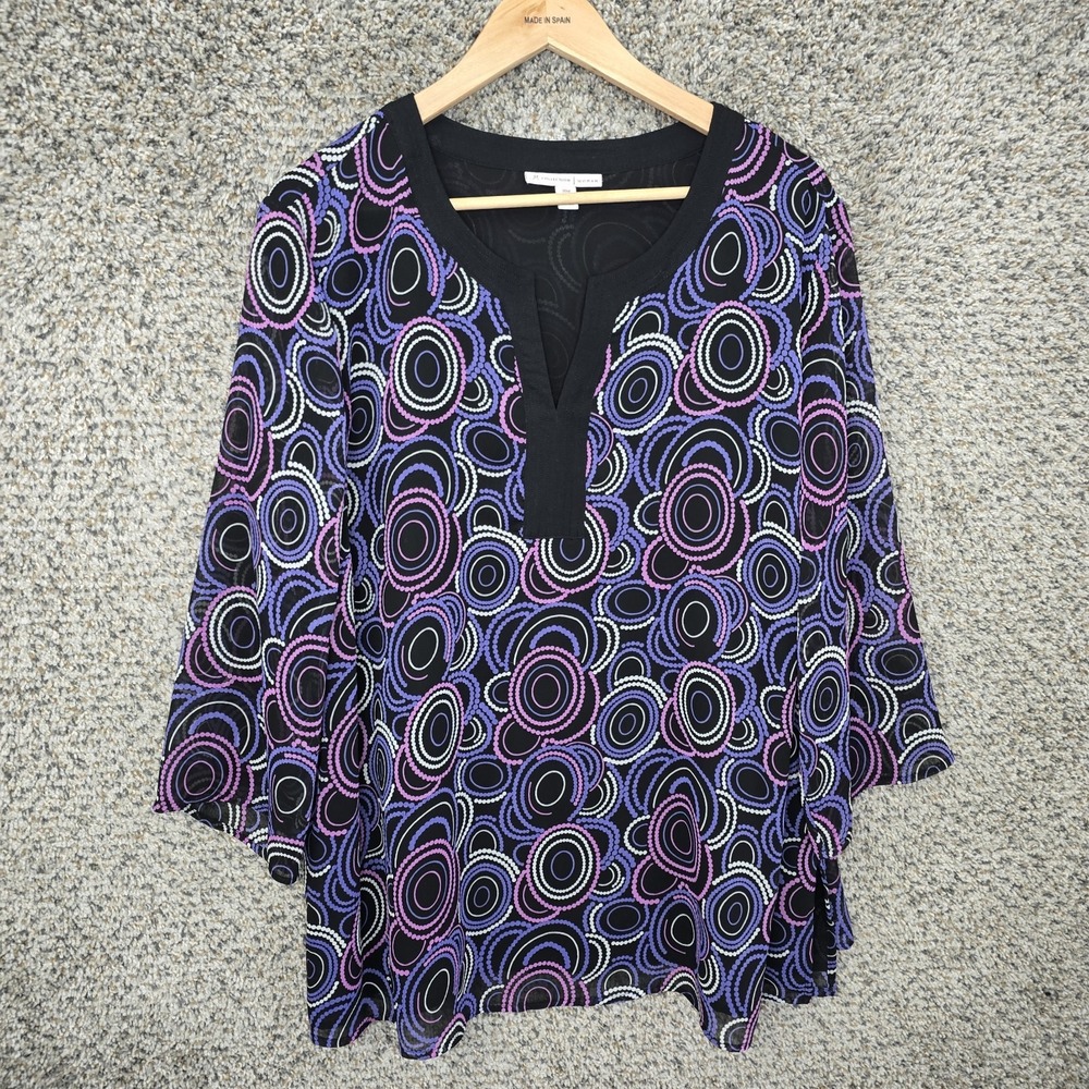 JM Collection Top Womens Plus 20W Purple V Neck‎ Blouse Lined Sheer Ladies